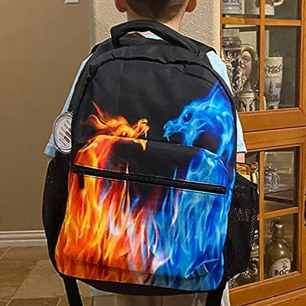 Boys Red Blue Fire Dragon Laptop Galaxy Teens Monster Animal Water Resistant Bag